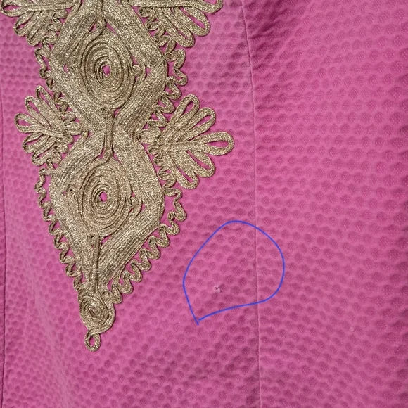Lilly Pulitzer Junie Shift Mini Dress Berry Sangria Pink Gold Cotton Size 10 - Picture 6 of 8